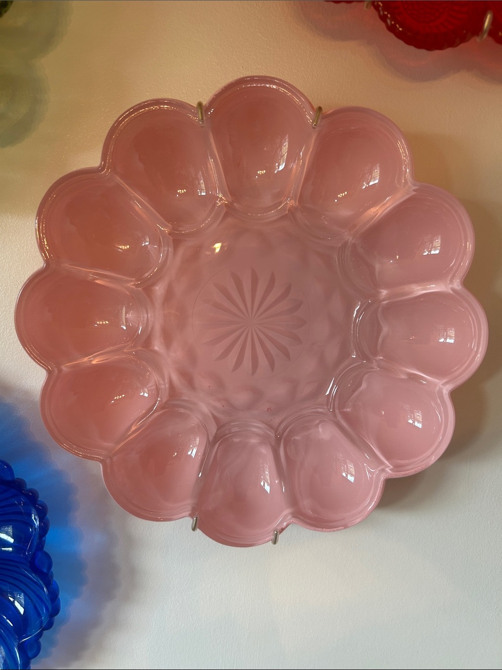 Pink Glass Floral Deviled Egg Platter